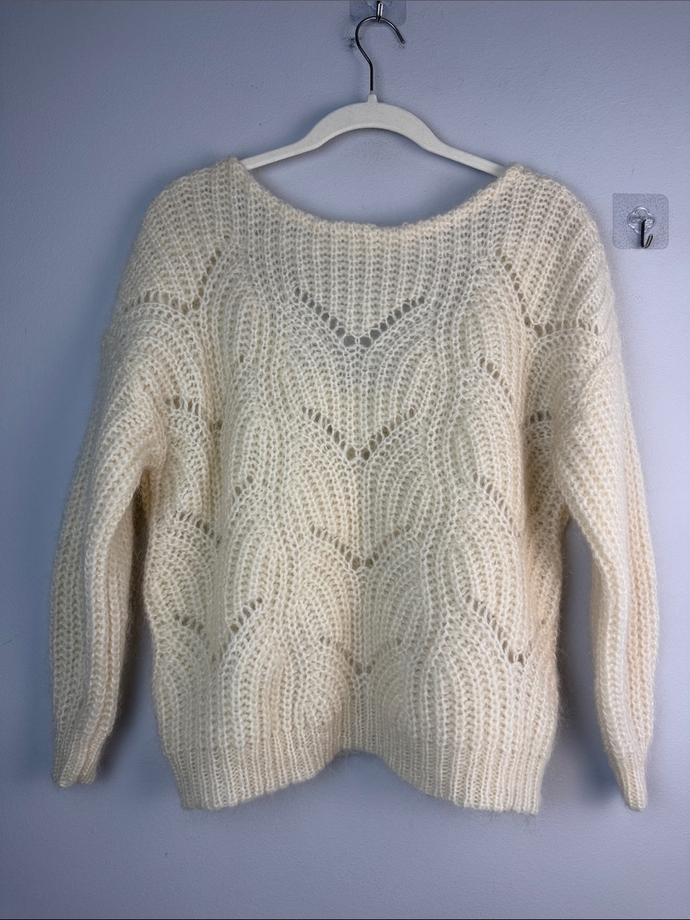 Sezane Pull Simone Knit Jumper Sweater Open Knit XS Mohair Wool Clean Beauty - Picture 6 of 16
